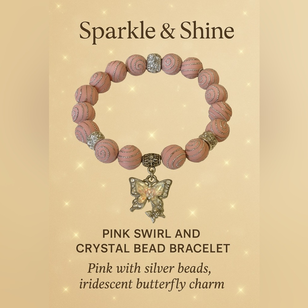 Beautiful stretch bracelet with iridescent butterfly charm.